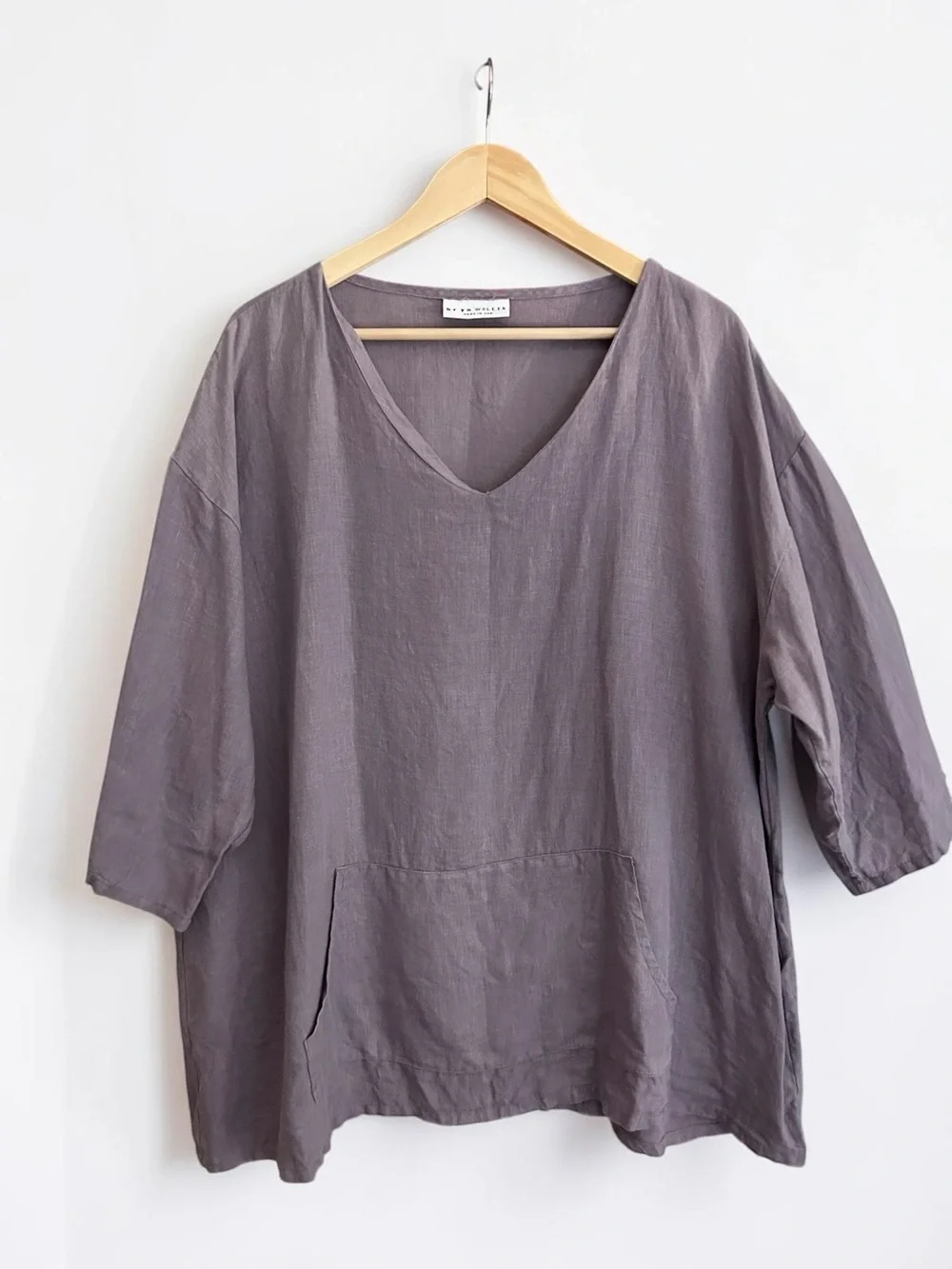 Bryn Walker 100% Linen V-Neck Tunic Top Large Dusty Lavender Made USA